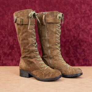 Nine West Women Vintage 90s America Olive Green Lace-up Knee Combat Boots 10.5